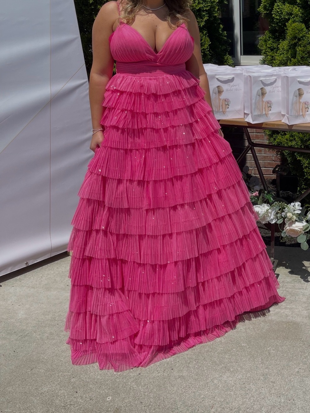 Jovani Hot Pink Tiered Ruffle Prom Gown